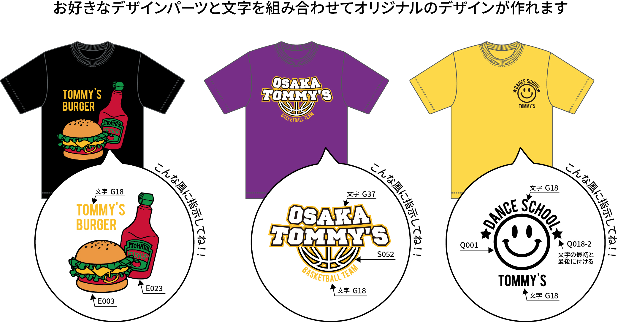 デザインパーツと文字を組み合わせてTシャツをつくりましょう！