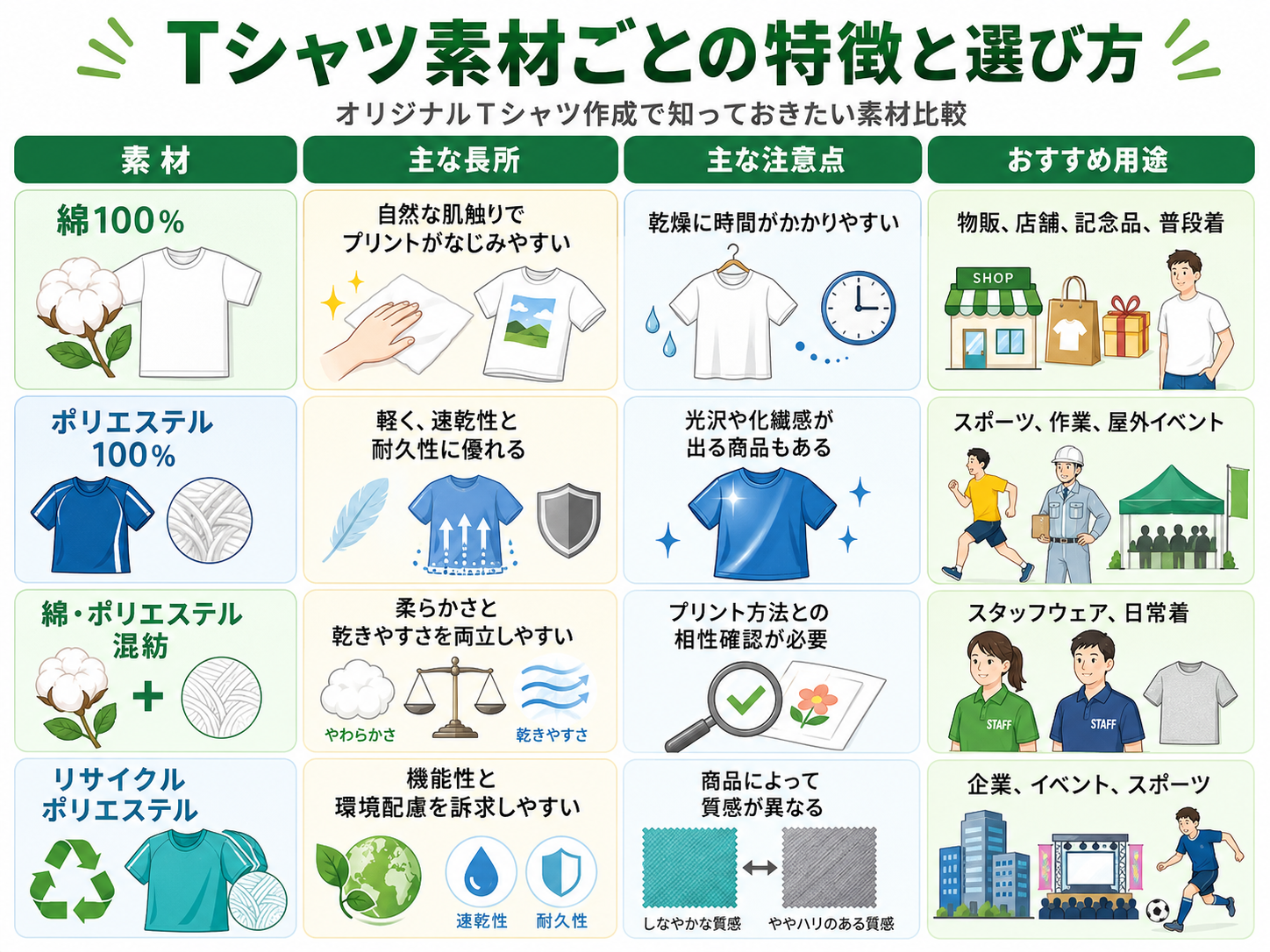 素材ごとの特徴