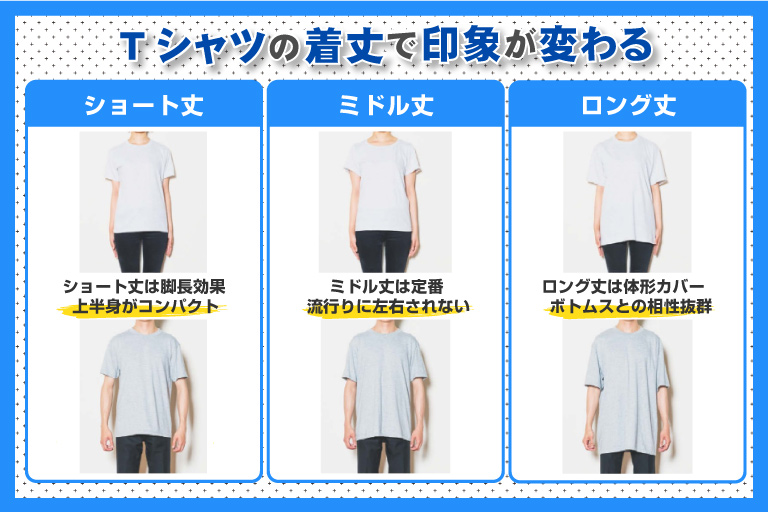 Tシャツの着丈で印象が変わる オリジナルtシャツのプリント デザイン作成ならトミーズ