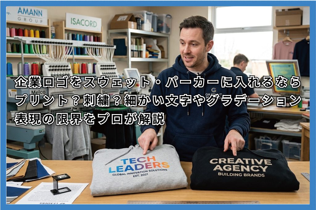 企業ロゴをスウェット・パーカーに入れるならプリントor刺繍